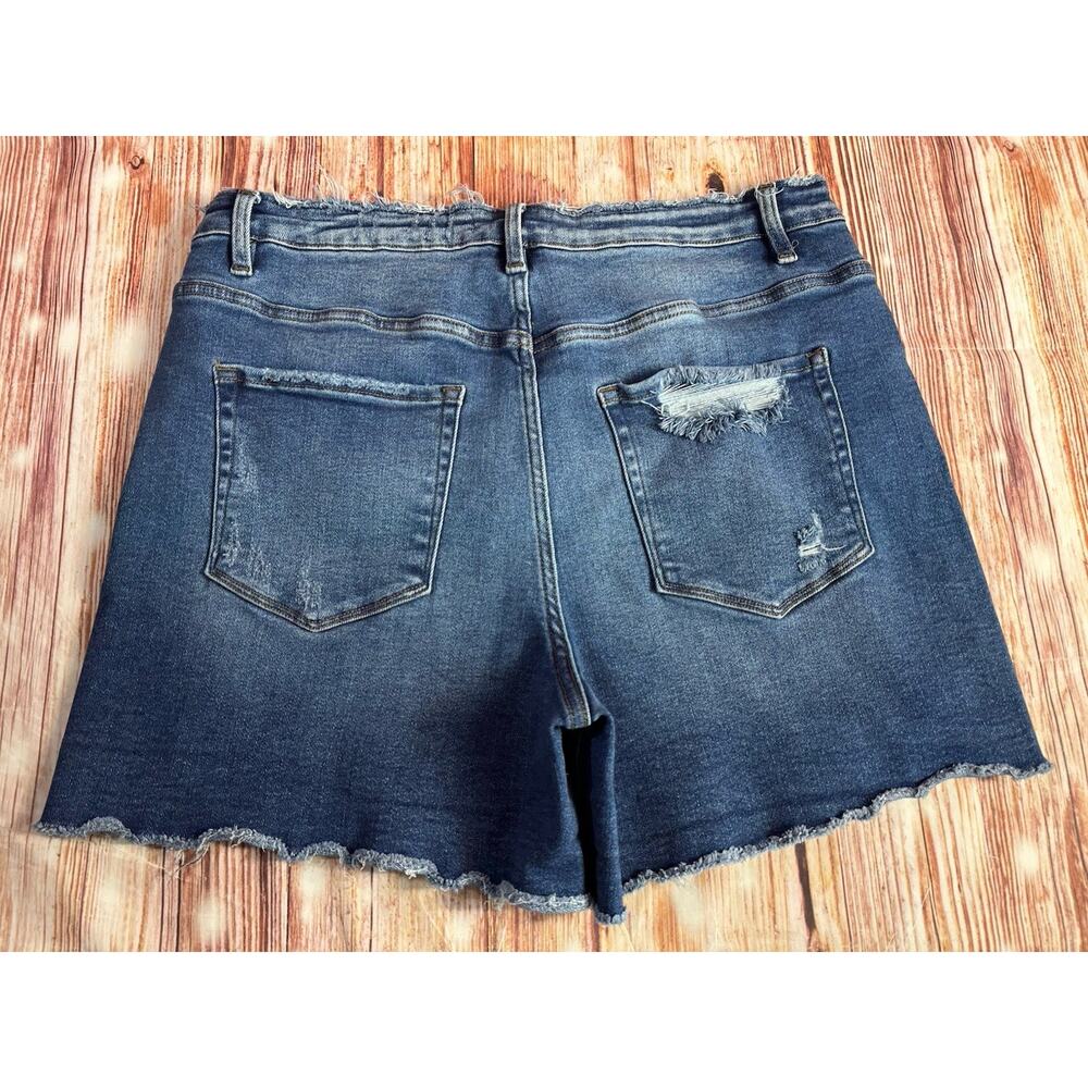 Vervet Size 2X Blue High Rise Distressed Raw Hem Cut Off Jean Denim Shorts 35x5 - Picture 2 of 8